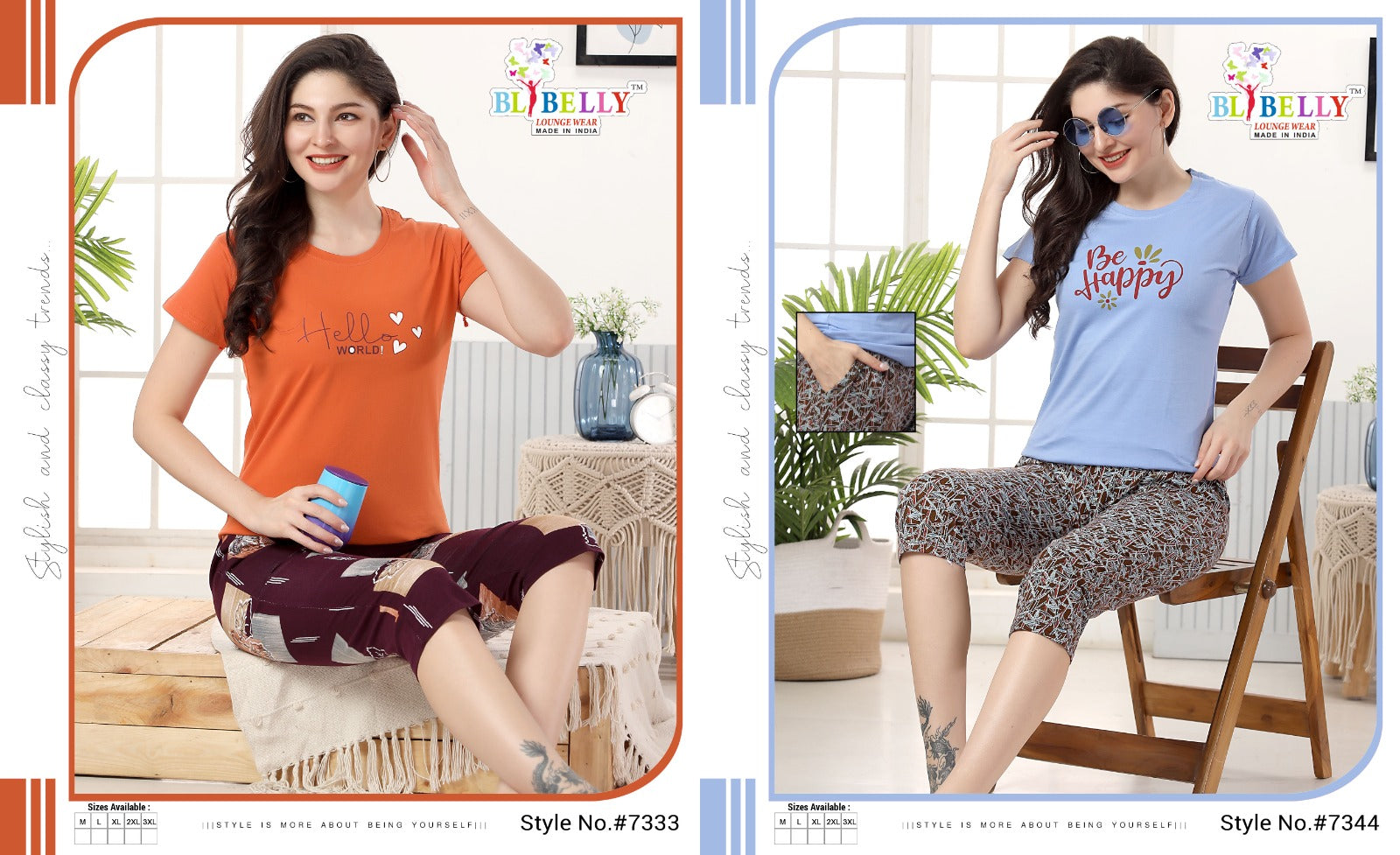 519 Belly Cotton Capri Night Suits Supplier Gujarat