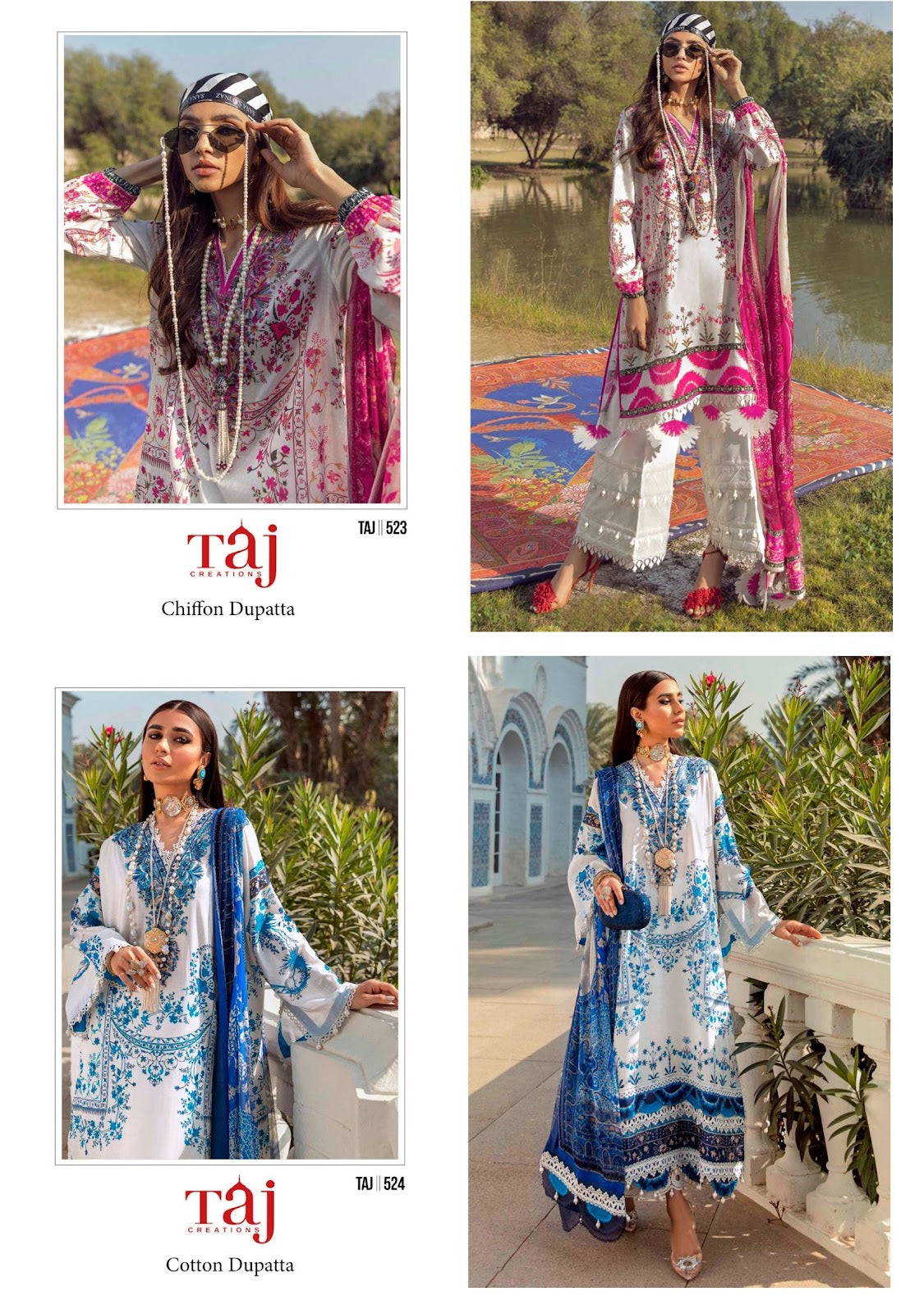523-524 Taj Creations Pure Cotton Pakistani Salwar Suits Wholesaler India