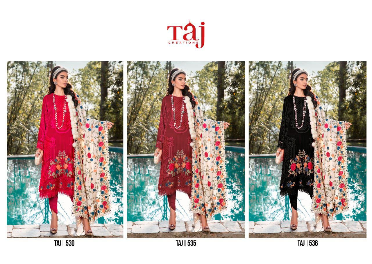 530-535-536 Taj Creations Cotton Pakistani Patch Work Suits Wholesale