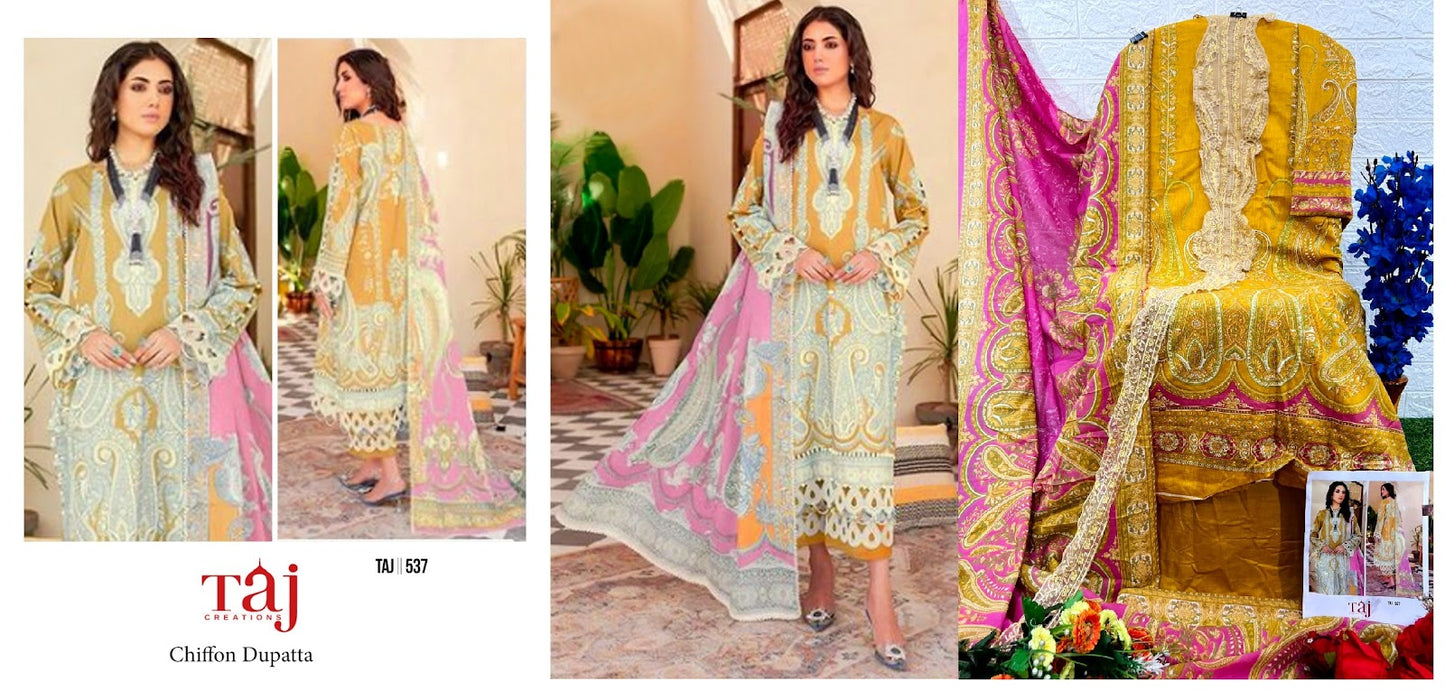 537-538 Taj Creations Cotton Pakistani Patch Work Suits Manufacturer India