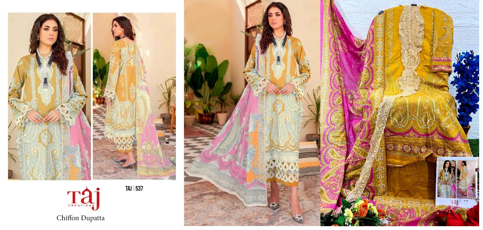 537-538 Taj Creations Cotton Pakistani Patch Work Suits Manufacturer India