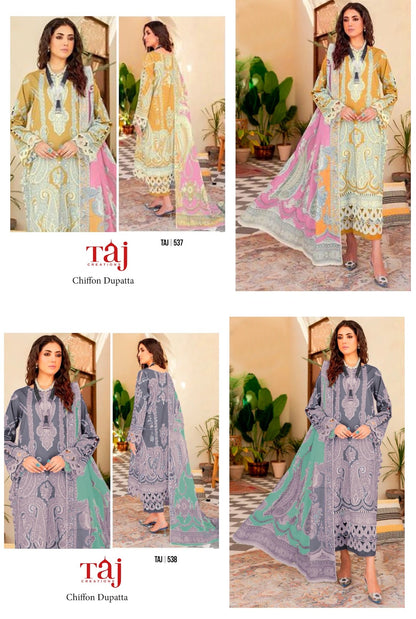 537-538 Taj Creations Cotton Pakistani Patch Work Suits Manufacturer India