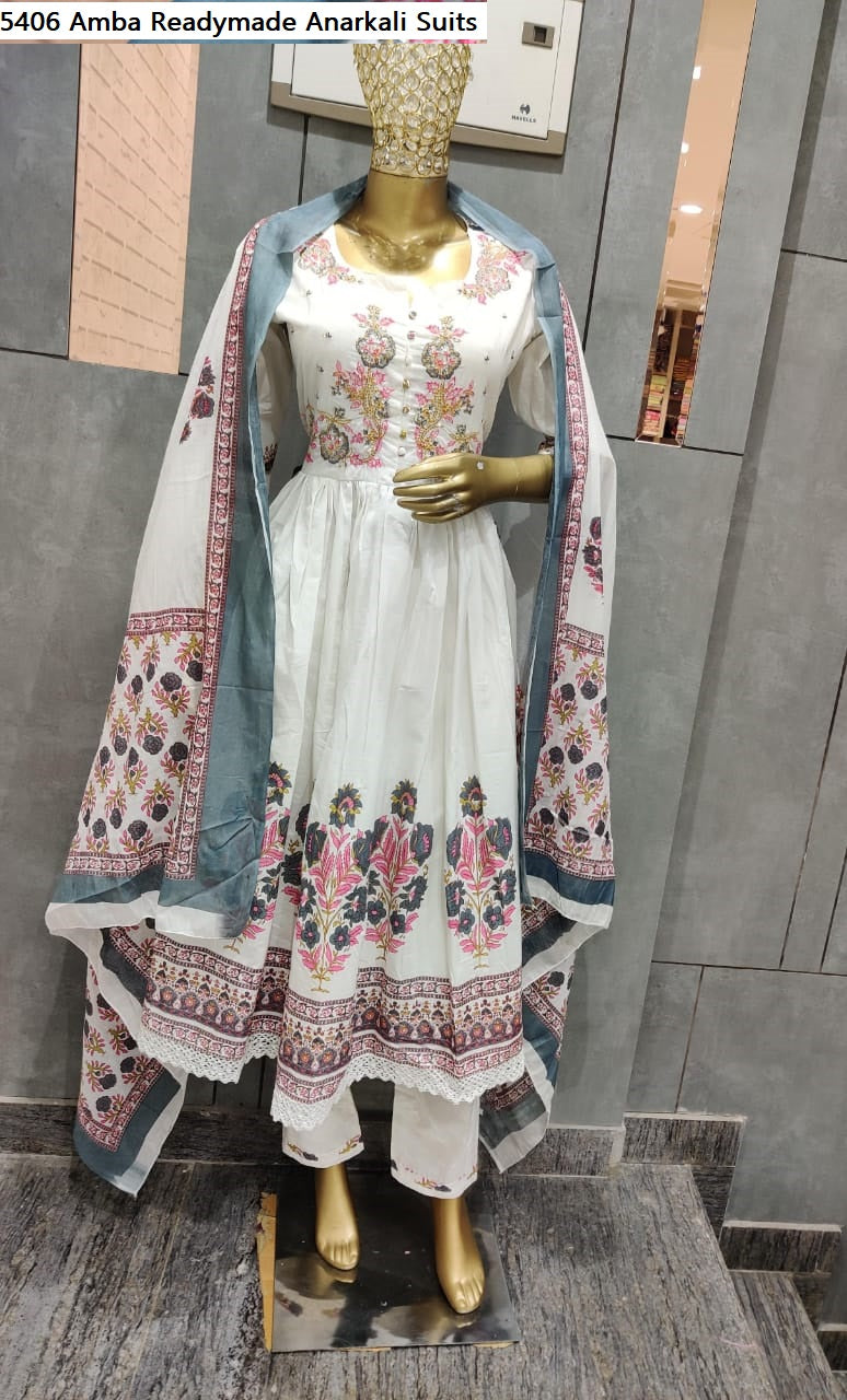 5406 Amba Pure Cotton Readymade Anarkali Suits Exporter Gujarat