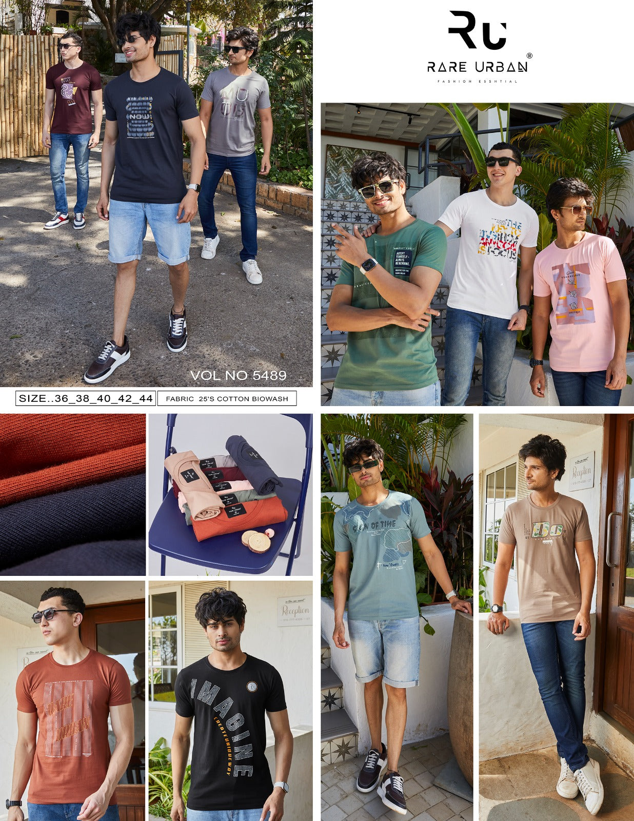 5489 Rare Urban Cotton Biowashed Mens Tshirts Supplier Gujarat