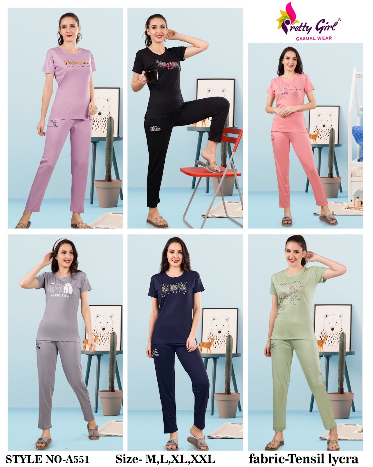 551 Pretty Tencil Lycra Pyjama Night Suits Manufacturer Ahmedabad