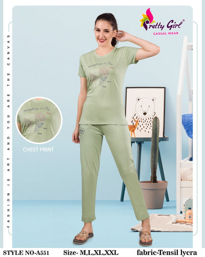 551 Pretty Tencil Lycra Pyjama Night Suits Manufacturer Ahmedabad
