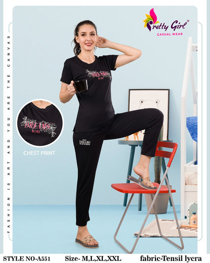 551 Pretty Tencil Lycra Pyjama Night Suits Manufacturer Ahmedabad