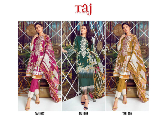 557-559 Taj Creations Pure Cotton Pakistani Patch Work Suits Wholesale Price