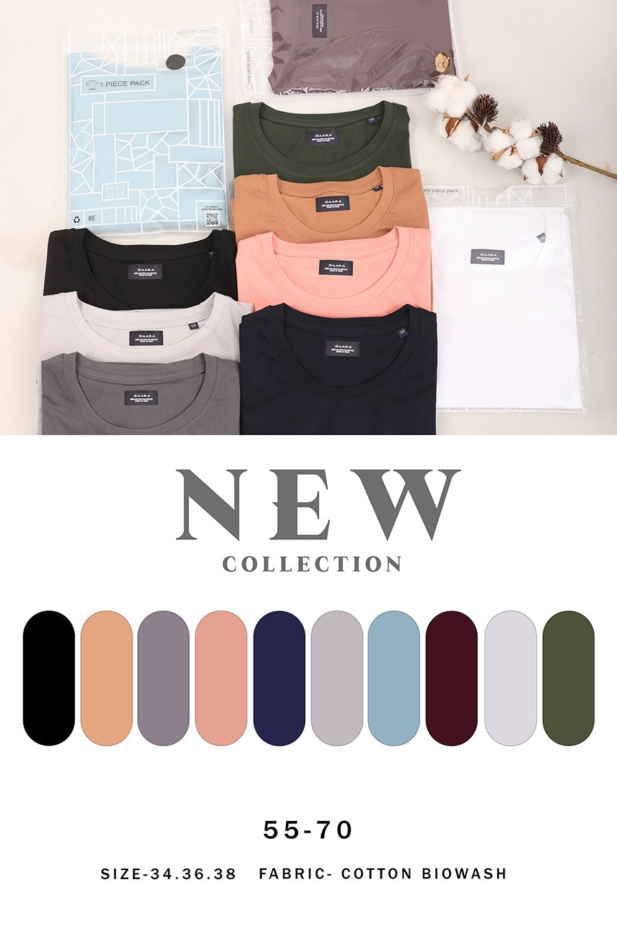 55-70 Zaara Cotton Biowashed Mens Tshirts Exporter India