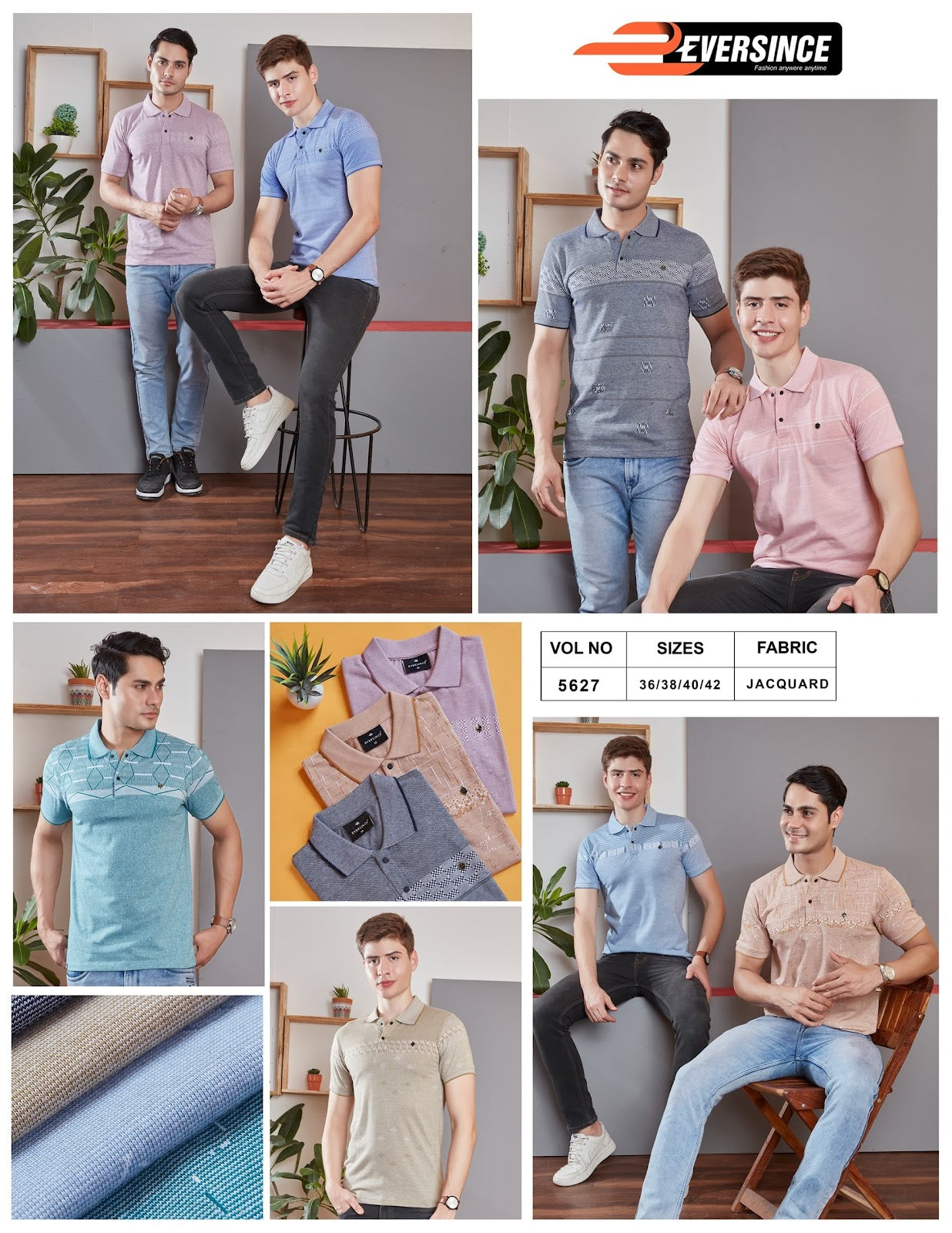 5627 Eversince Jacquard Knit Mens Tshirts Wholesale