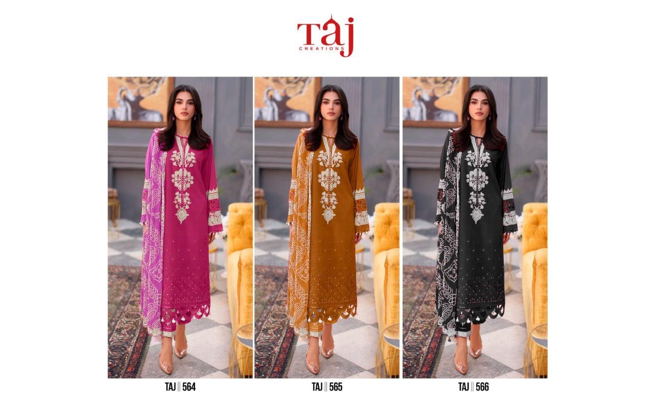 564-566 Taj Creations Pure Cotton Pakistani Patch Work Suits Exporter India