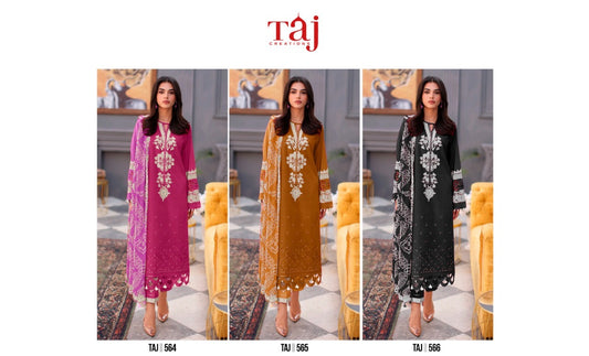 564-566 Taj Creations Pure Cotton Pakistani Patch Work Suits Exporter India
