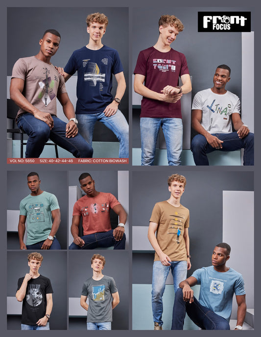 5650 Front Focus Cotton Biowashed Mens Tshirts Manufacturer Gujarat