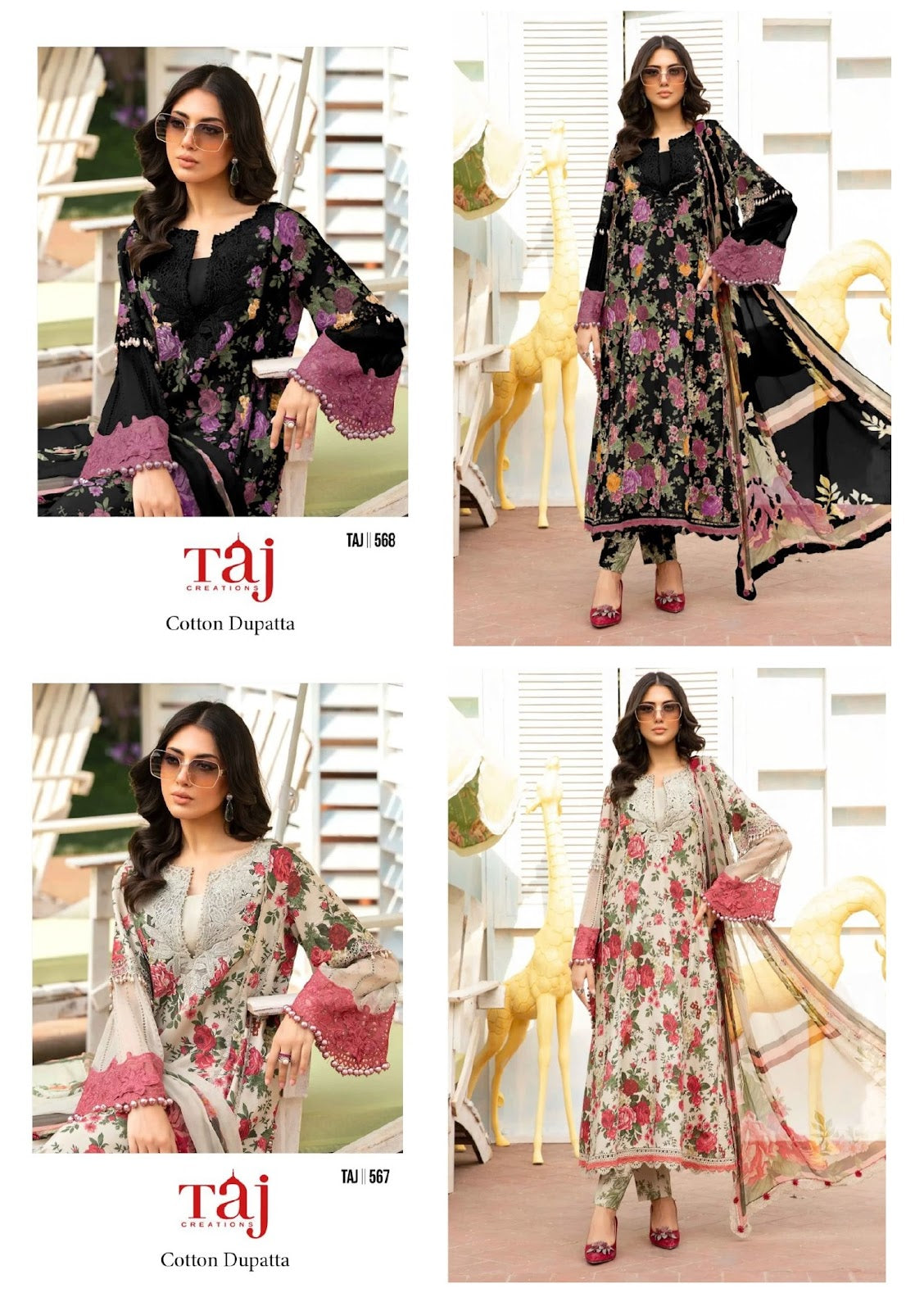 567 And 568 Taj Creations Pure Cotton Pakistani Patch Work Suits Supplier