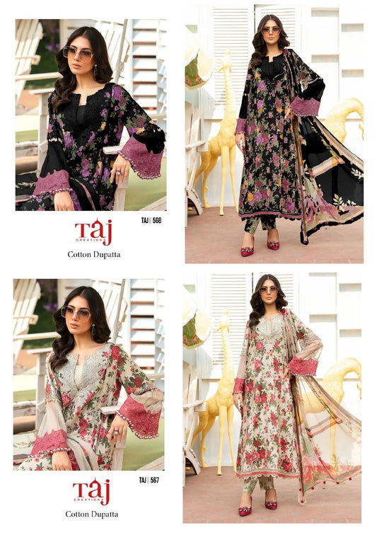 567 And 568 Taj Creations Pure Cotton Pakistani Patch Work Suits Supplier