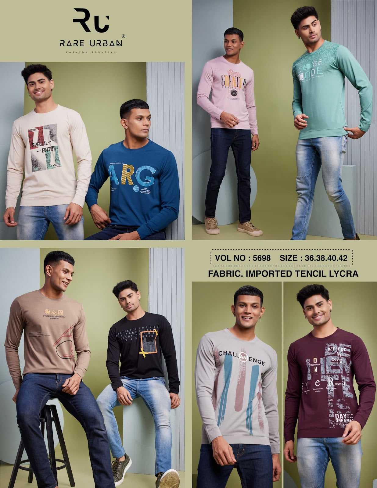 5698 Rare Urban Tencil Lycra Mens Tshirts Exporter Ahmedabad