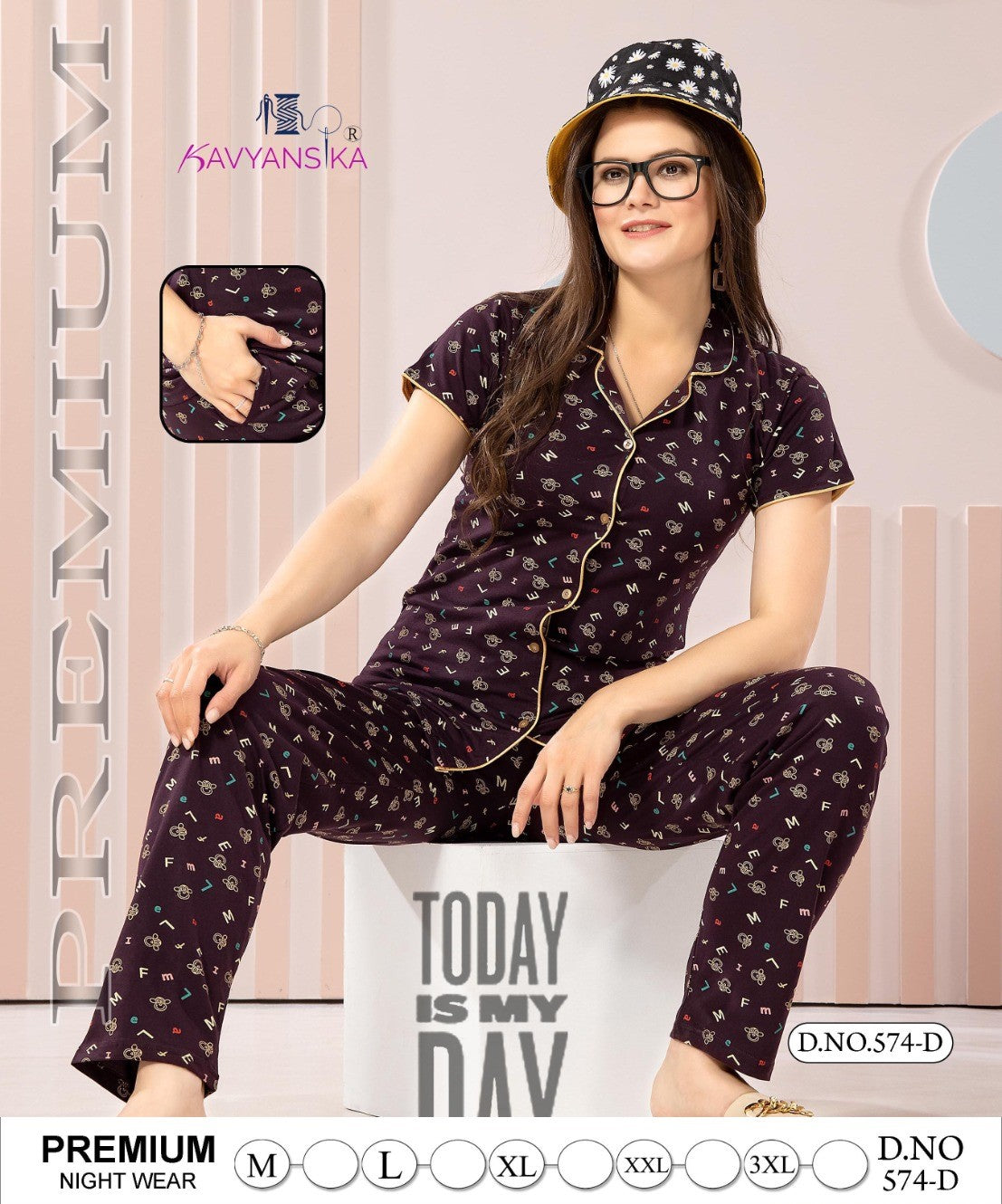 574 Kavyansika Hosiery Cotton Collar Night Suits Wholesale Price