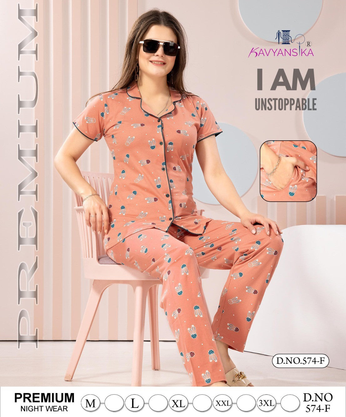 574 Kavyansika Hosiery Cotton Collar Night Suits Wholesale Price