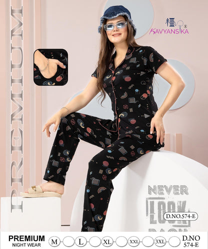 574 Kavyansika Hosiery Cotton Collar Night Suits Wholesale Price