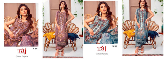 575-576 Taj Creations Pure Cotton Karachi Salwar Suits Wholesaler Gujarat