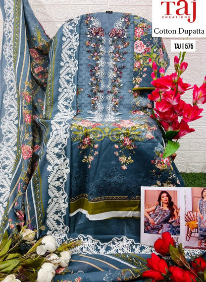 575-576 Taj Creations Pure Cotton Karachi Salwar Suits Wholesaler Gujarat