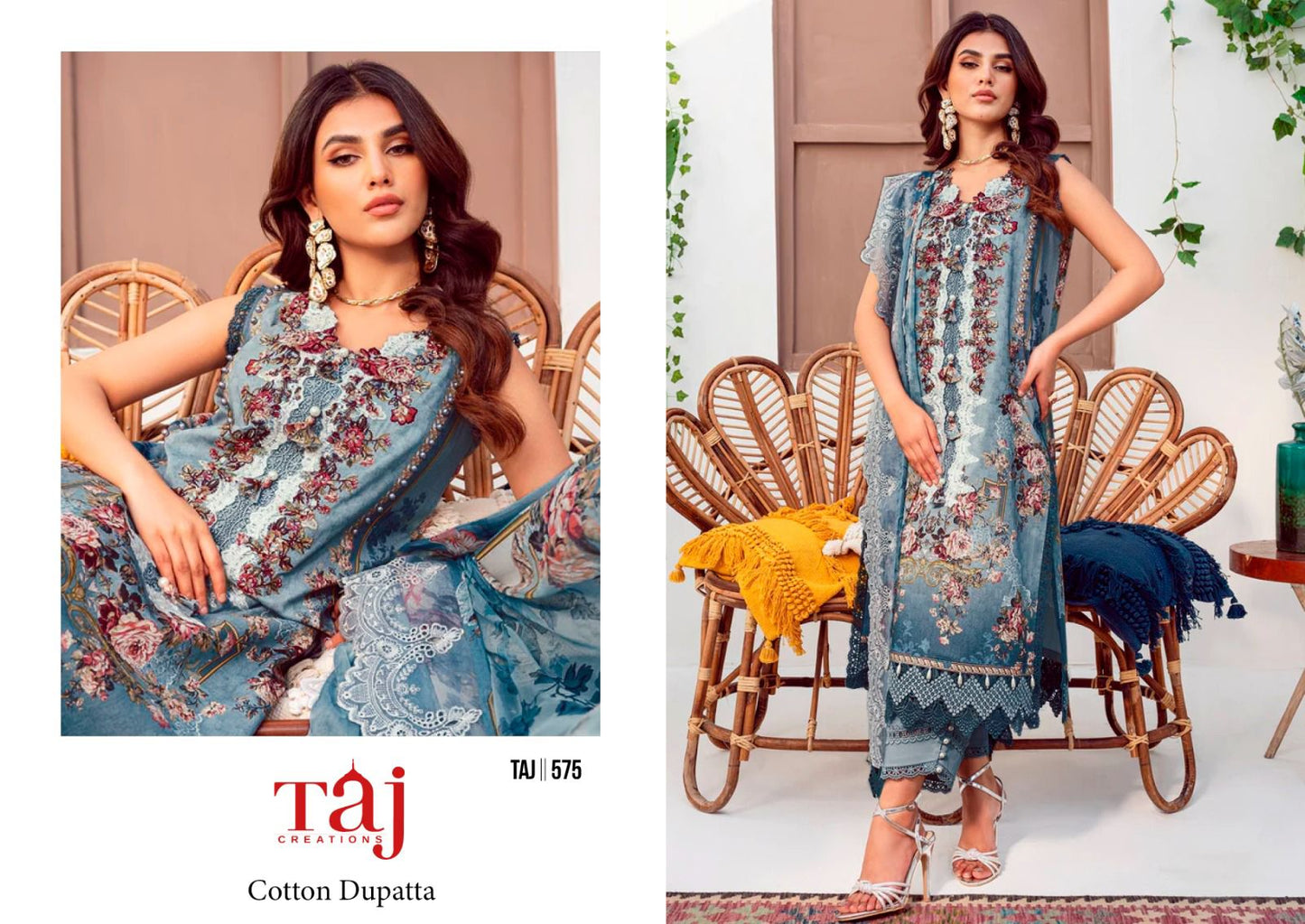 575-576 Taj Creations Pure Cotton Karachi Salwar Suits Wholesaler Gujarat