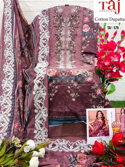 575-576 Taj Creations Pure Cotton Karachi Salwar Suits Wholesaler Gujarat