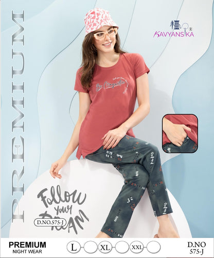 575 Kavyansika Hosiery Cotton Kurta Night Suits Exporter