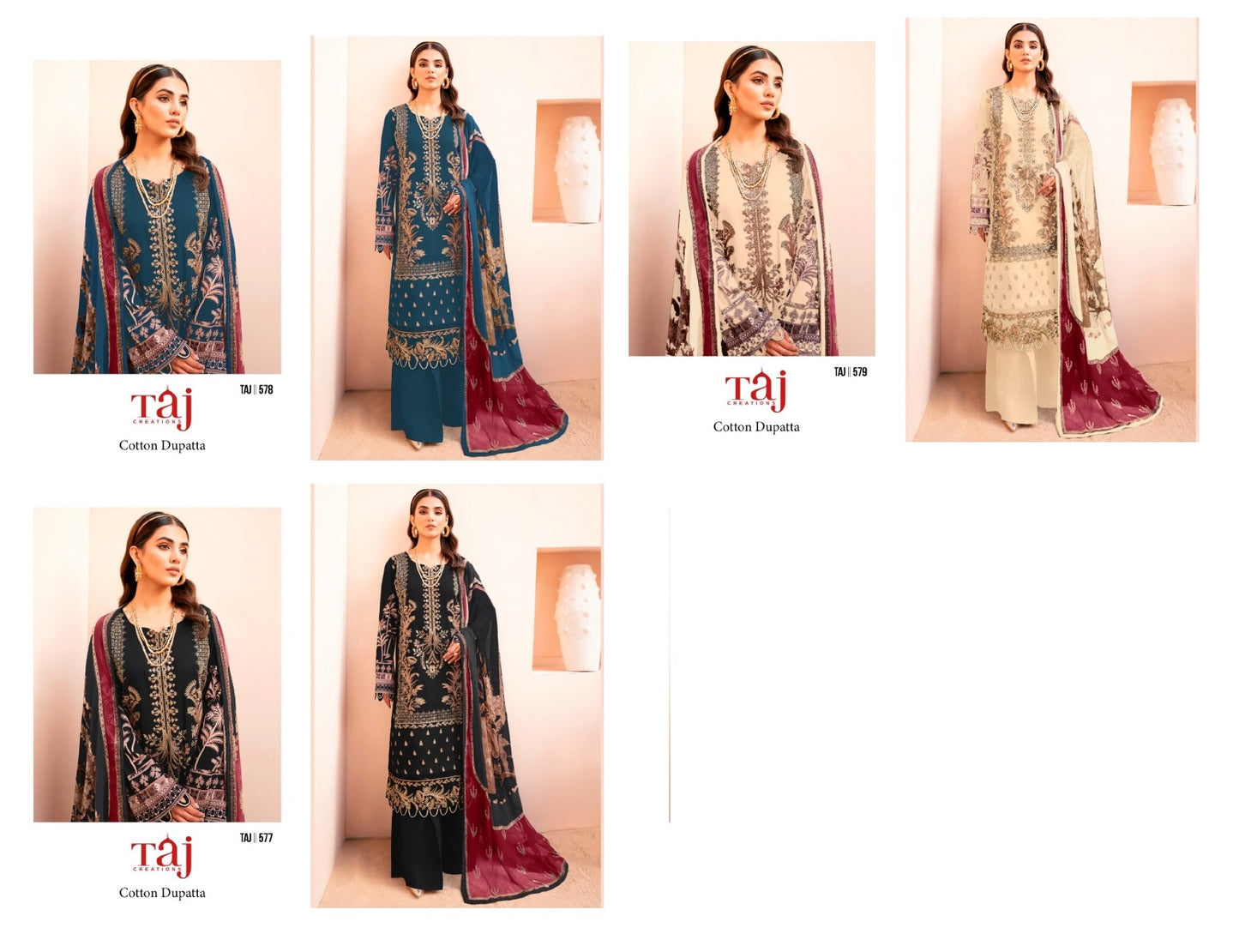 577-579 Taj Creations Pure Cotton Pakistani Salwar Suits Exporter Gujarat