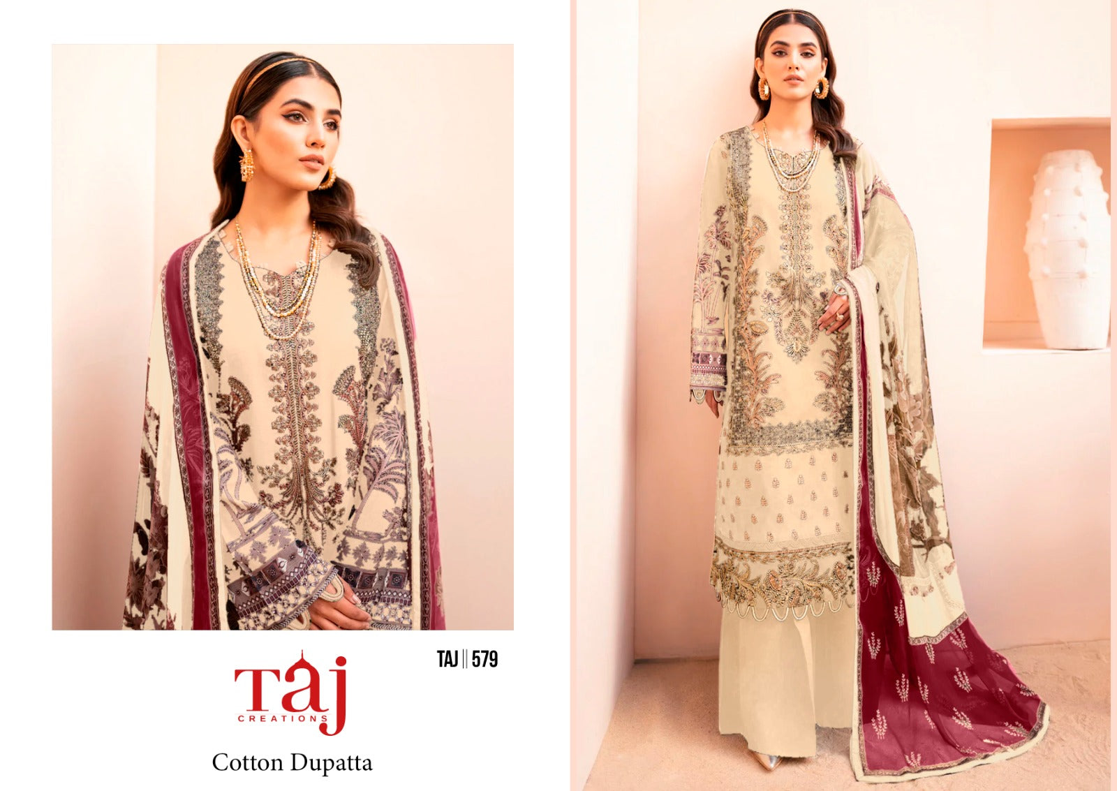 577-579 Taj Creations Pure Cotton Pakistani Salwar Suits Exporter Gujarat