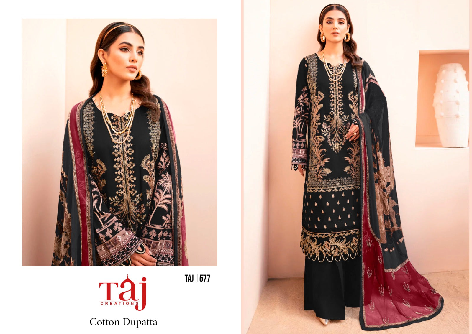 577-579 Taj Creations Pure Cotton Pakistani Salwar Suits Exporter Gujarat