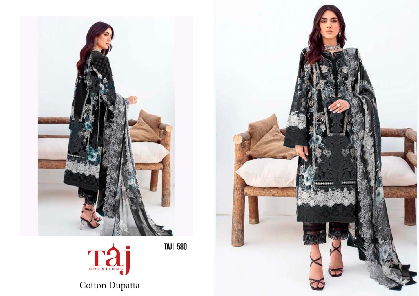 580-581 Taj Creations Pure Cotton Pakistani Salwar Suits Wholesaler India