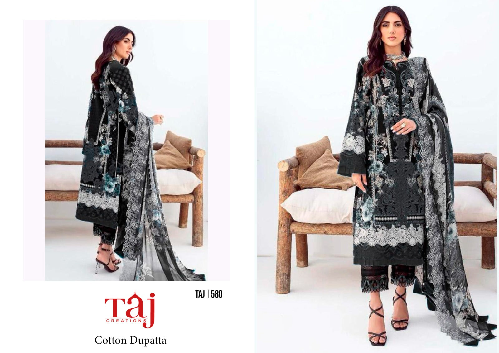580-581 Taj Creations Pure Cotton Pakistani Salwar Suits Wholesaler India