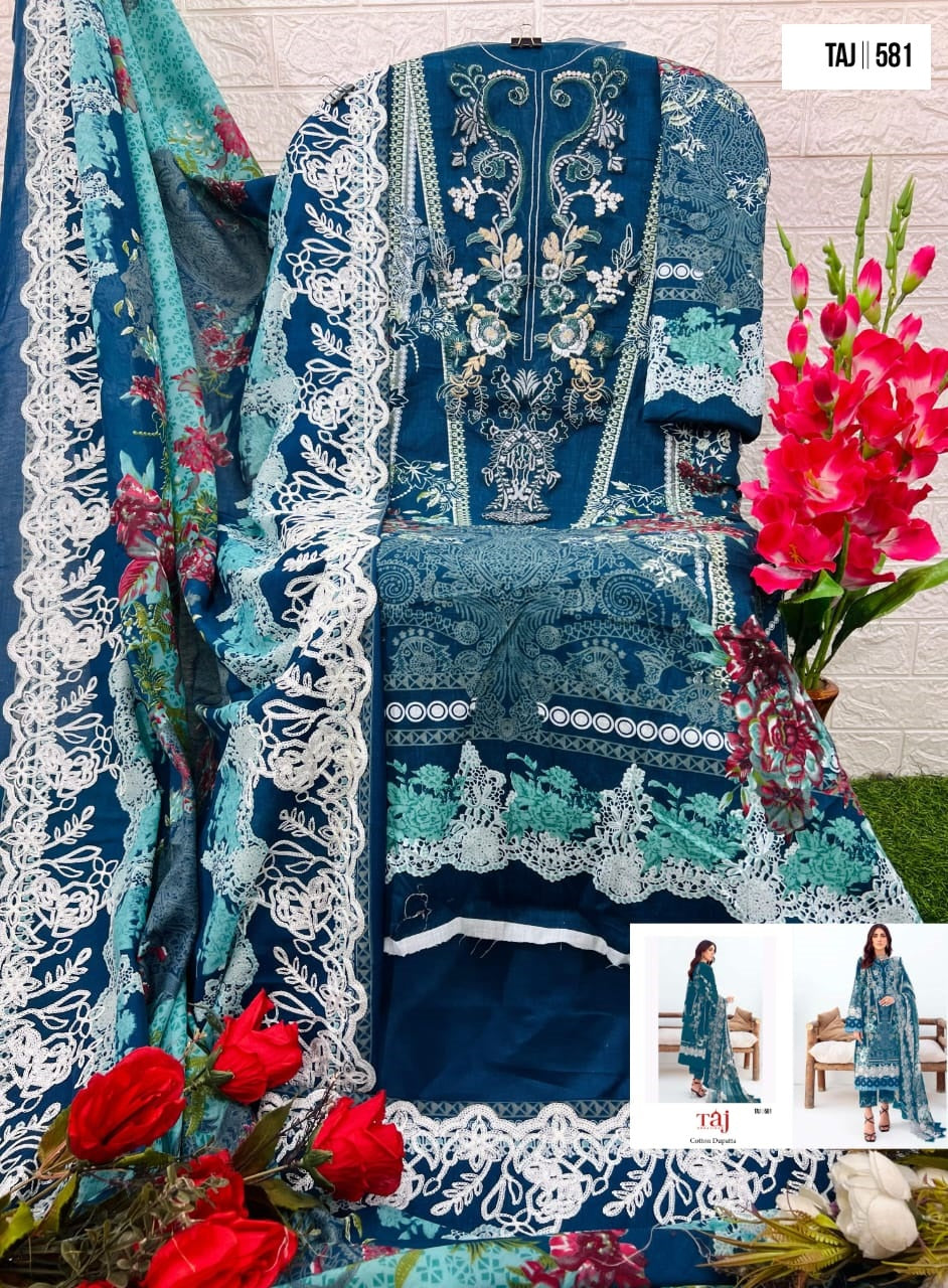 580-581 Taj Creations Pure Cotton Pakistani Salwar Suits Wholesaler India