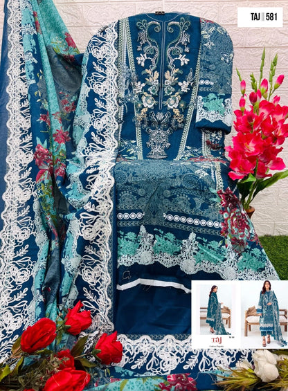580-581 Taj Creations Pure Cotton Pakistani Salwar Suits Wholesaler India