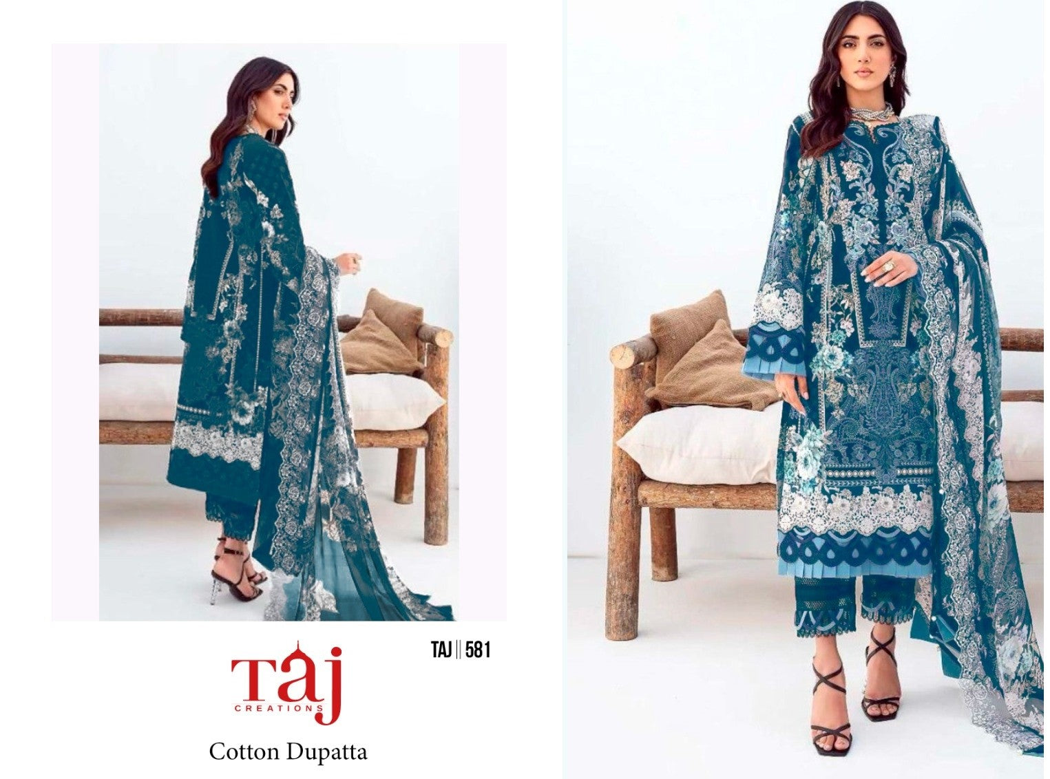 580-581 Taj Creations Pure Cotton Pakistani Salwar Suits Wholesaler India