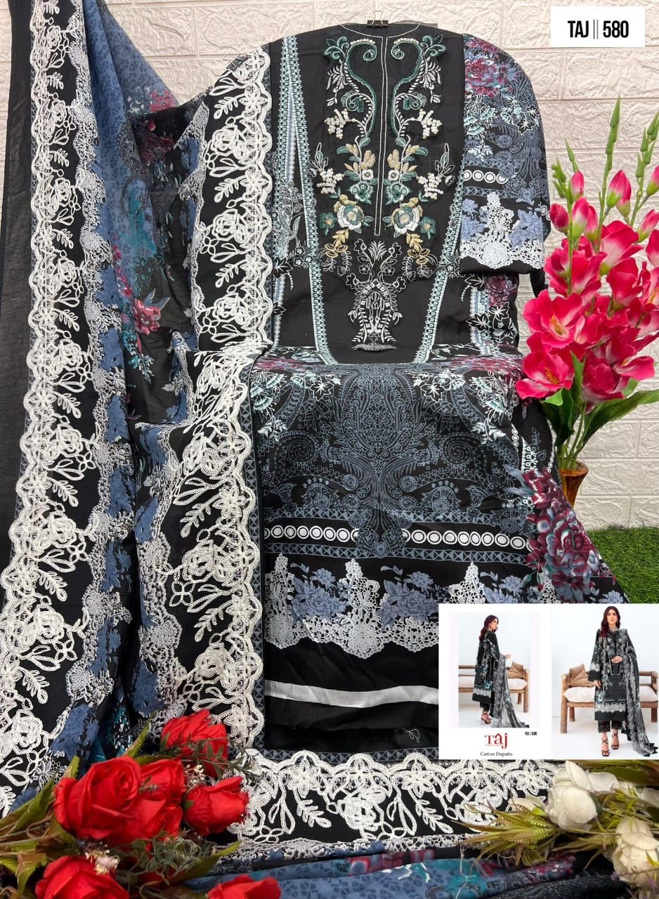 580-581 Taj Creations Pure Cotton Pakistani Salwar Suits Wholesaler India