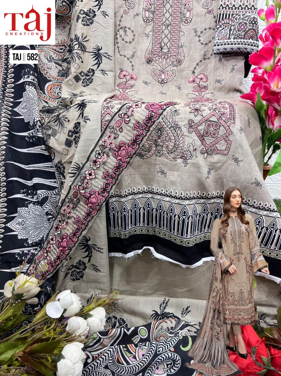 582-583 Taj Creations Pure Cotton Pakistani Salwar Suits Wholesale Price