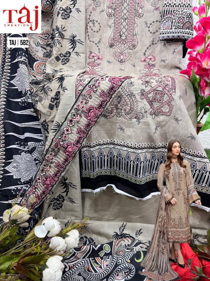 582-583 Taj Creations Pure Cotton Pakistani Salwar Suits Wholesale Price