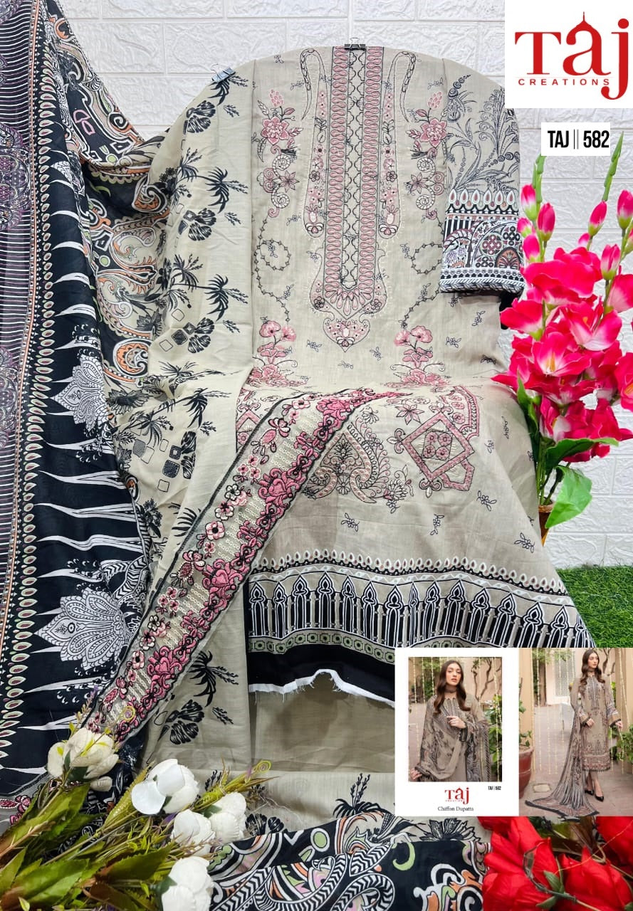 582-583 Taj Creations Pure Cotton Pakistani Salwar Suits Wholesale Price