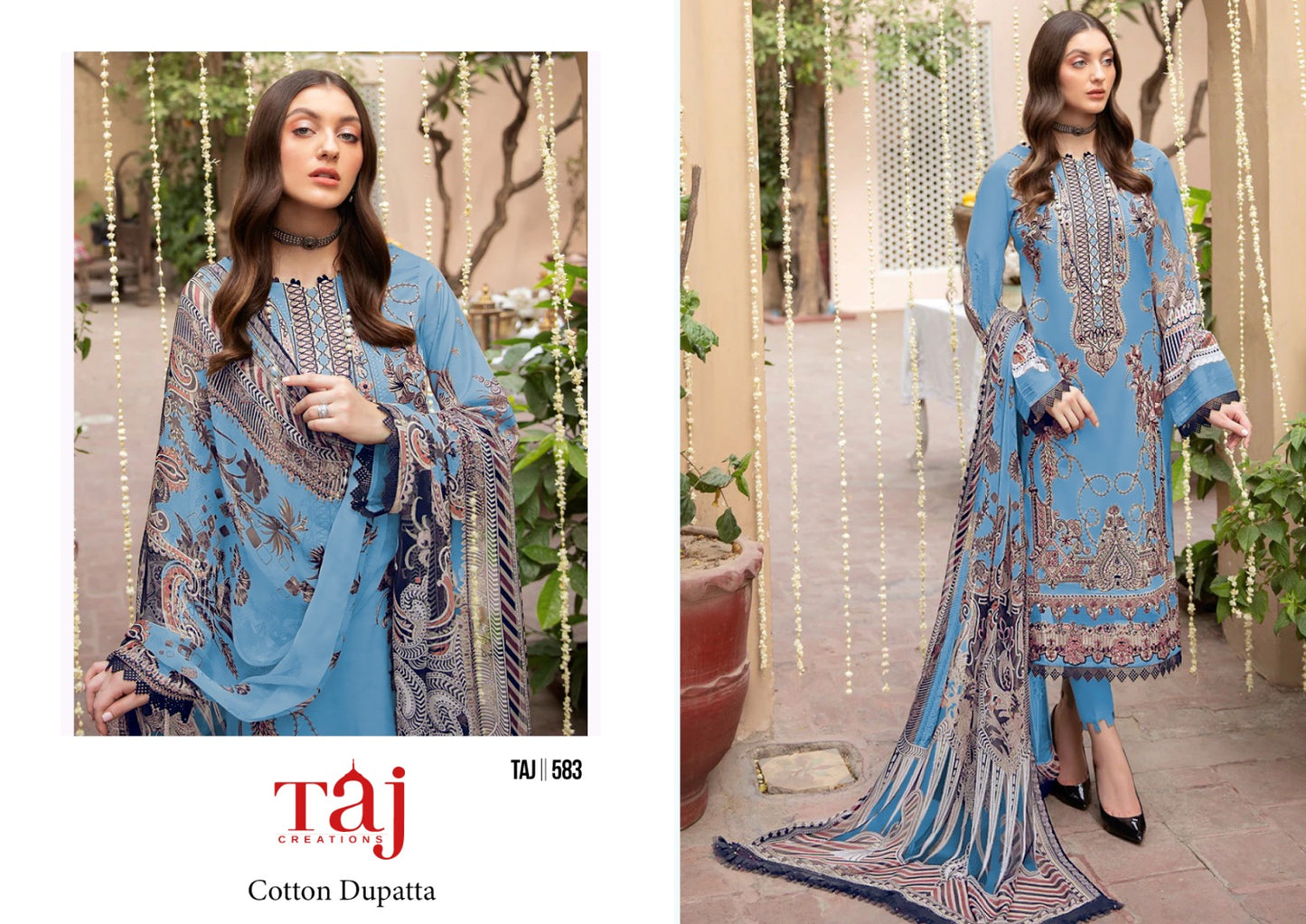 582-583 Taj Creations Pure Cotton Pakistani Salwar Suits Wholesale Price