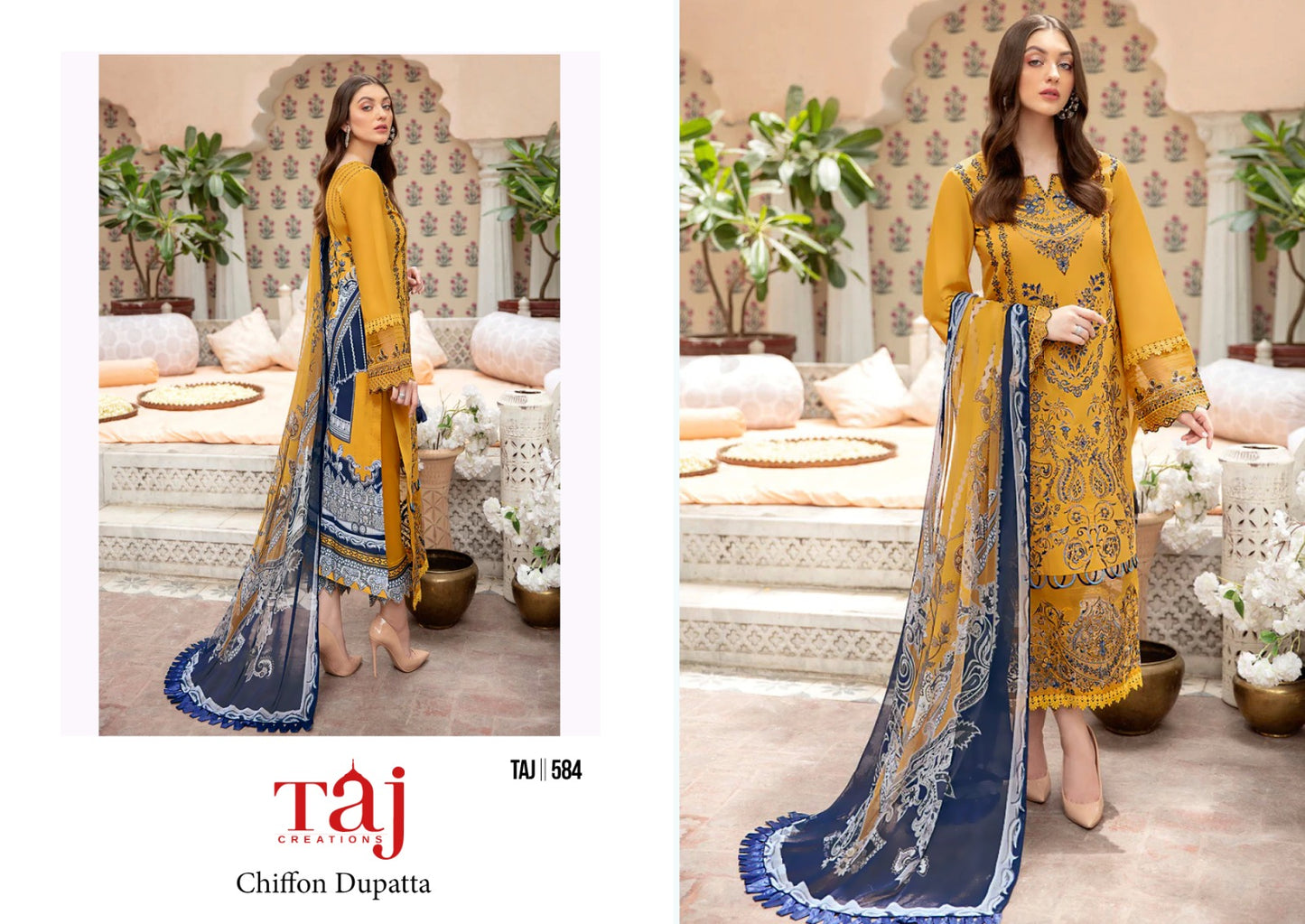 584-585 Taj Creations Cotton Pakistani Salwar Suits Wholesaler India