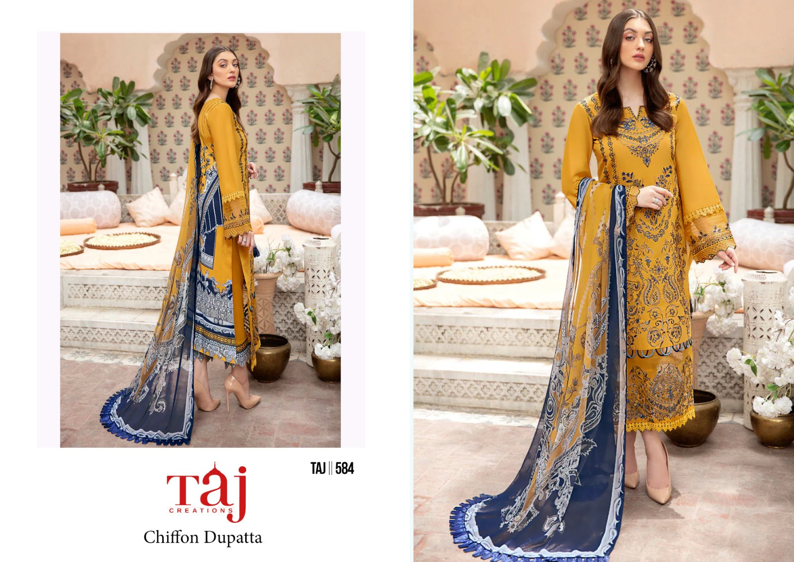 584-585 Taj Creations Cotton Pakistani Salwar Suits Wholesaler India
