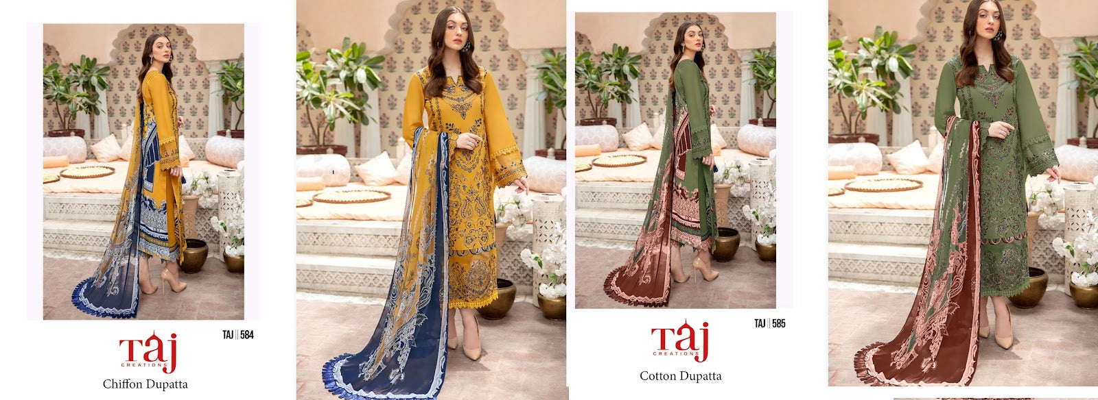 584-585 Taj Creations Cotton Pakistani Salwar Suits Wholesaler India