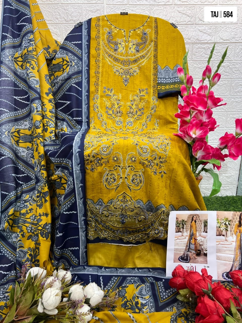 584-585 Taj Creations Cotton Pakistani Salwar Suits Wholesaler India