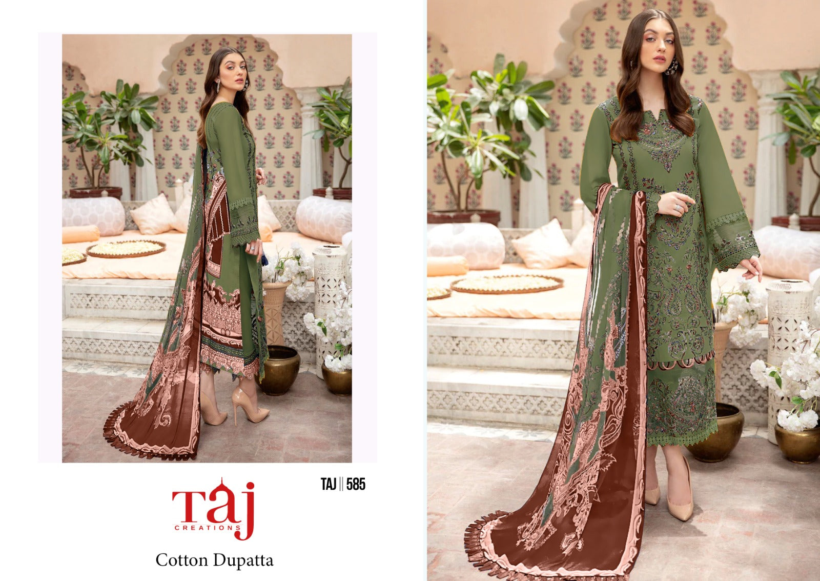 584-585 Taj Creations Cotton Pakistani Salwar Suits Wholesaler India