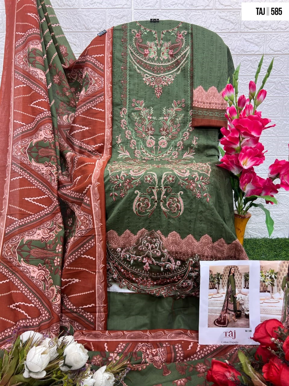 584-585 Taj Creations Cotton Pakistani Salwar Suits Wholesaler India