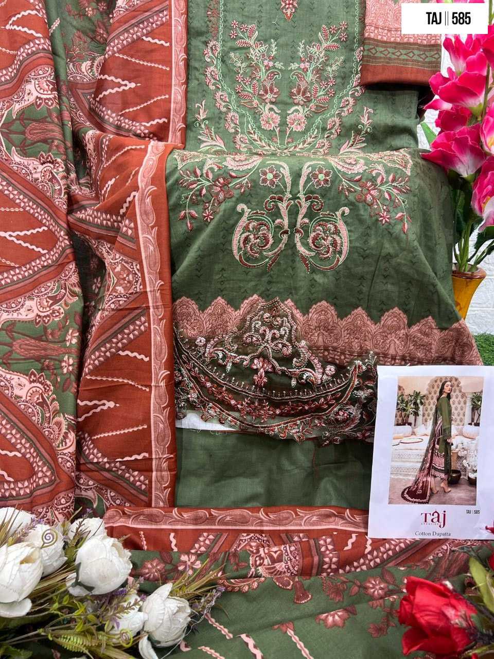 584-585 Taj Creations Cotton Pakistani Salwar Suits Wholesaler India