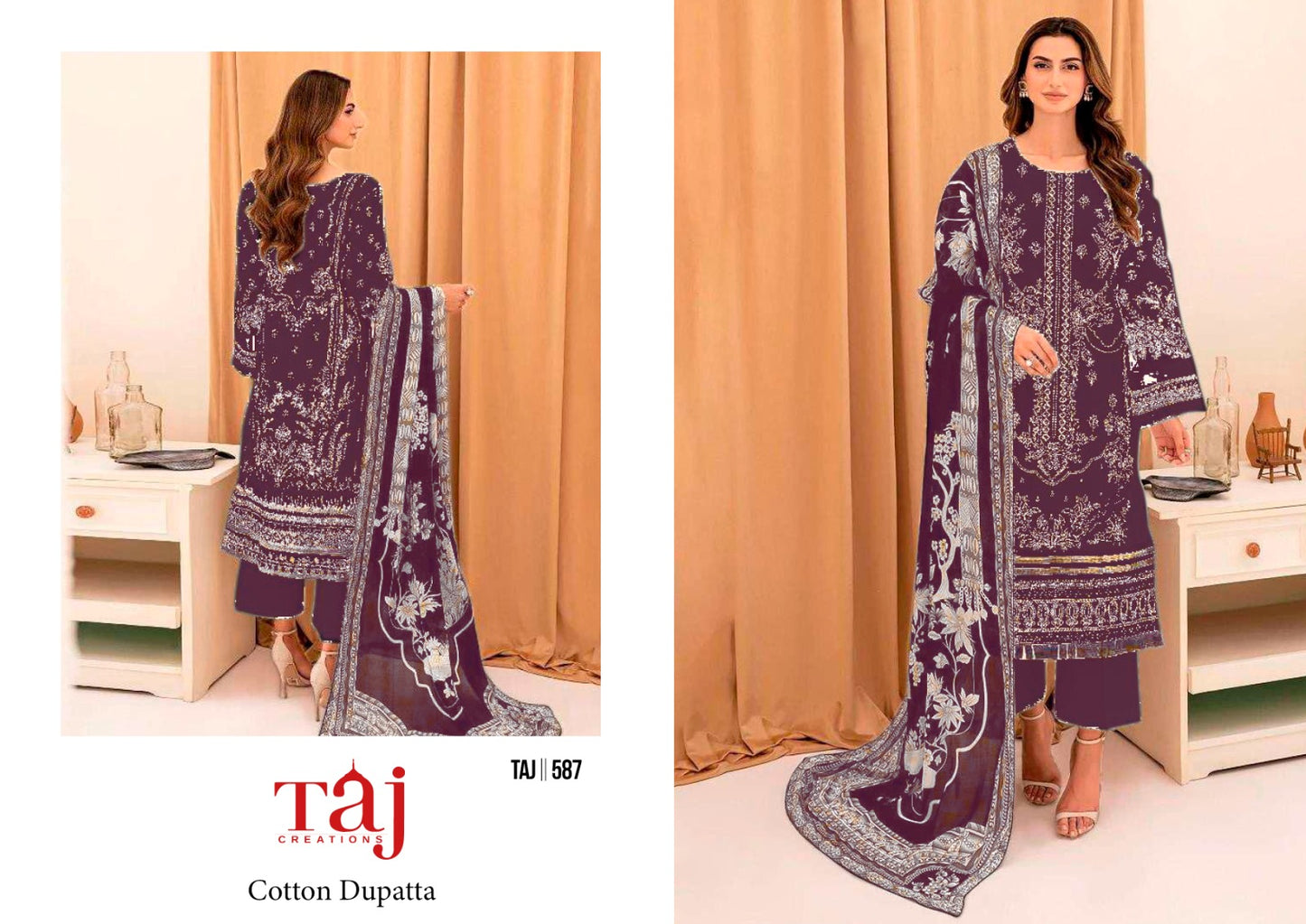 586-587 Taj Creations Pure Cotton Pakistani Salwar Suits Wholesale
