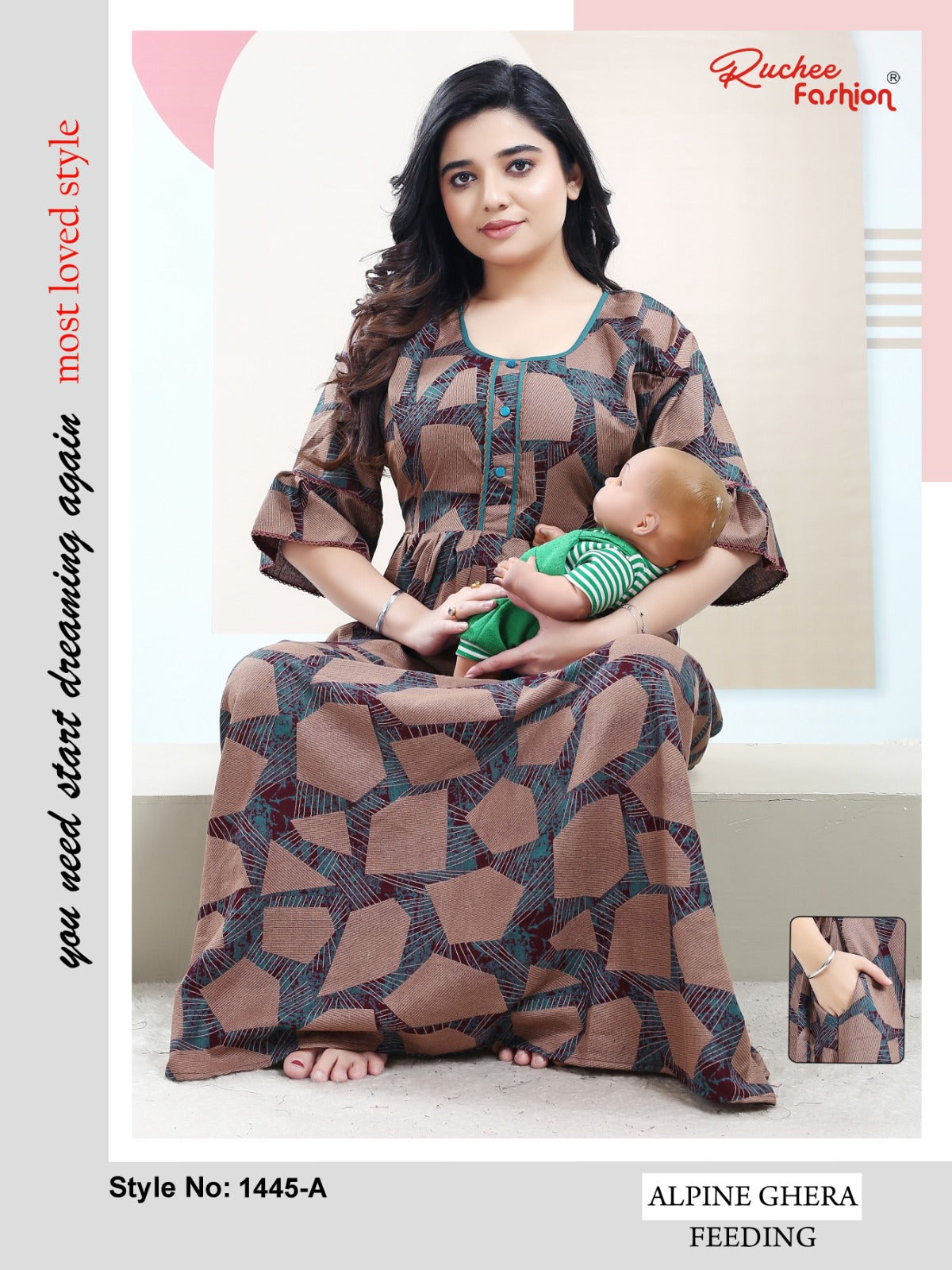 58 Length Alpine Ruchee Fashion Feeding Night Gown Wholesaler Gujarat